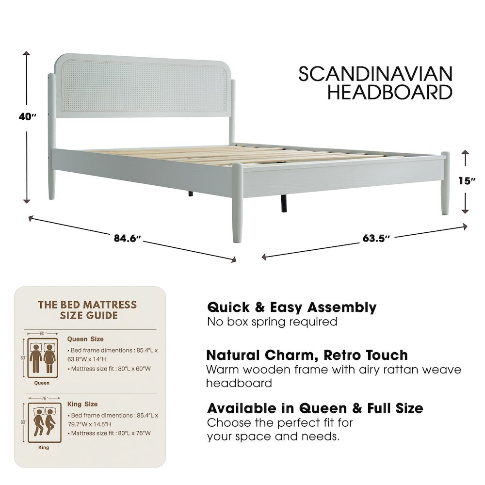 Queen Wooden Platform Bed Frame, Pure White Finish, Traditional Style