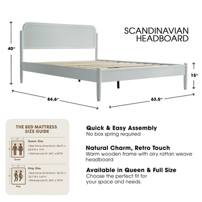Queen Wooden Platform Bed Frame, Pure White Finish, Traditional Style