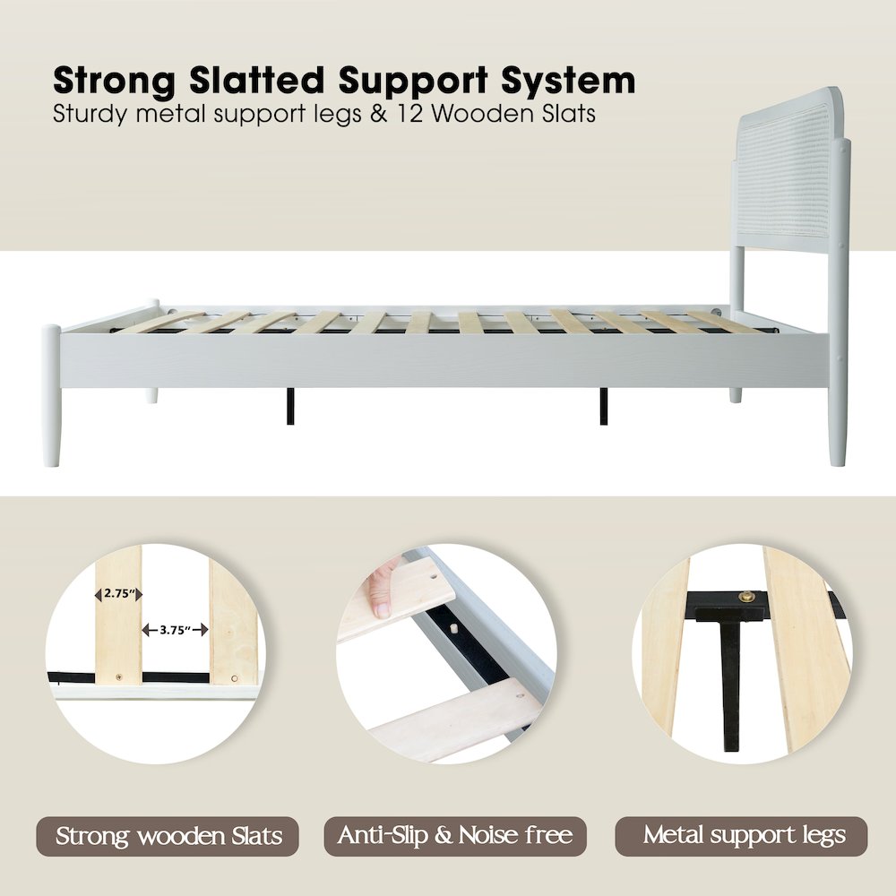 Queen Wooden Platform Bed Frame, Pure White Finish, Traditional Style