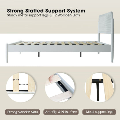 Queen Wooden Platform Bed Frame, Pure White Finish, Traditional Style