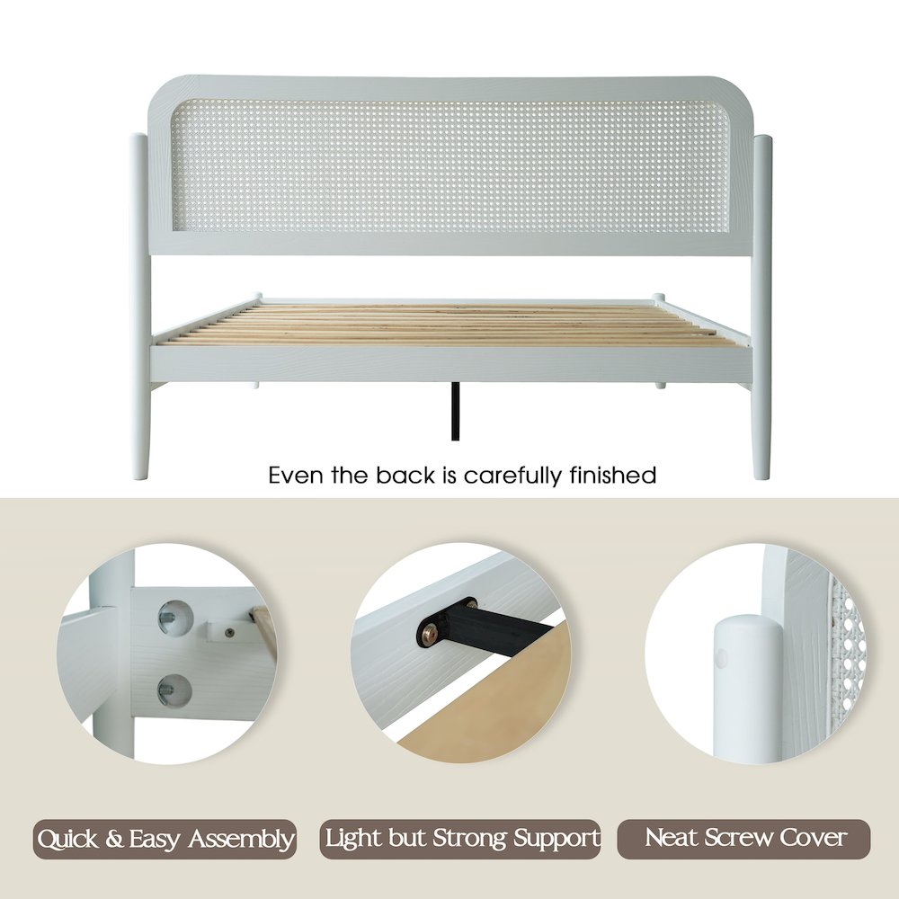 Queen Wooden Platform Bed Frame, Pure White Finish, Traditional Style