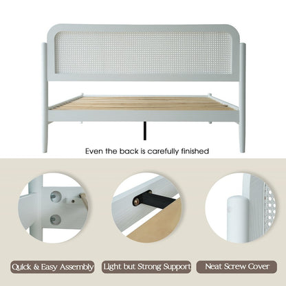 Queen Wooden Platform Bed Frame, Pure White Finish, Traditional Style