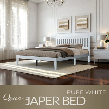 Queen Wooden Platform Bed Frame, Pure White Finish, Morden Style
