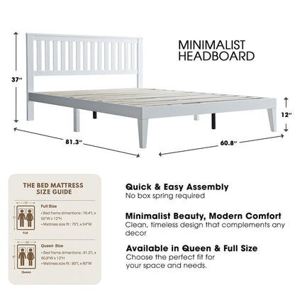 Queen Wooden Platform Bed Frame, Pure White Finish, Morden Style