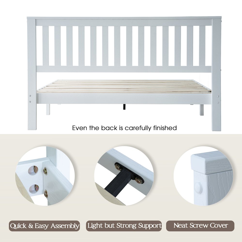 Queen Wooden Platform Bed Frame, Pure White Finish, Morden Style