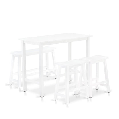 East West Furniture 4 Piece Mid Century Dining Set Contains a Dining Table, 2 Kitchen Stools with a Kitchen Bench - Wire Brushed Bright White Finish
