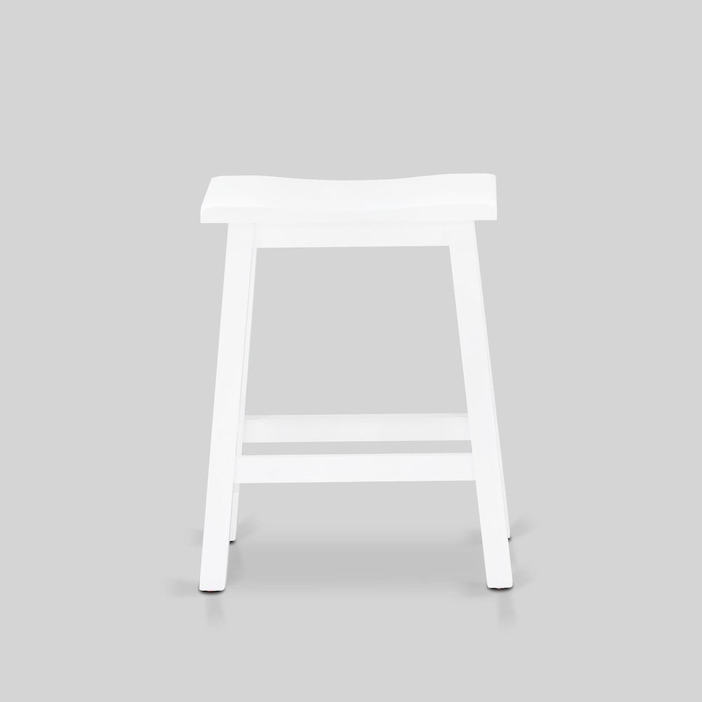 East West Furniture 4 Piece Mid Century Dining Set Contains a Dining Table, 2 Kitchen Stools with a Kitchen Bench - Wire Brushed Bright White Finish