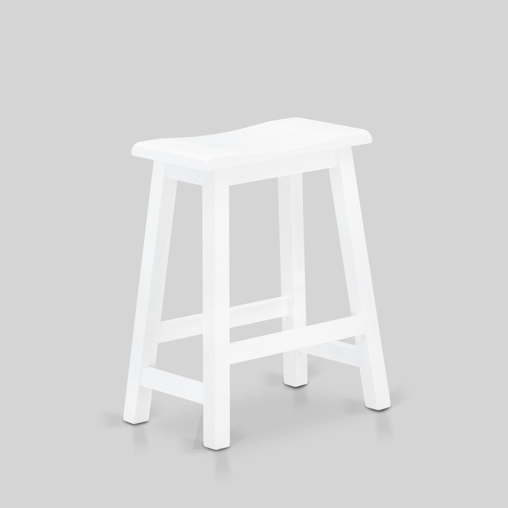 East West Furniture 4 Piece Mid Century Dining Set Contains a Dining Table, 2 Kitchen Stools with a Kitchen Bench - Wire Brushed Bright White Finish