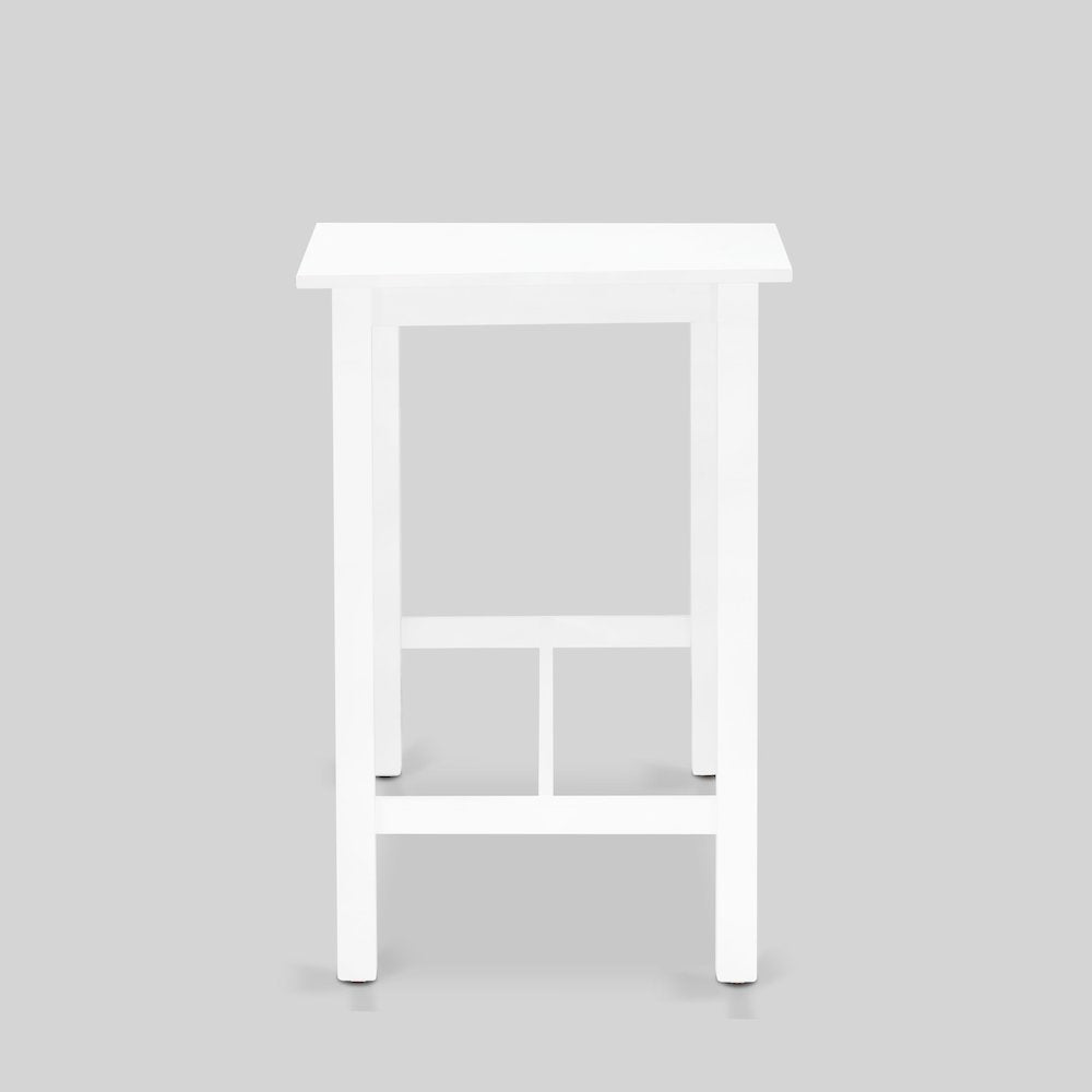 East West Furniture 4 Piece Mid Century Dining Set Contains a Dining Table, 2 Kitchen Stools with a Kitchen Bench - Wire Brushed Bright White Finish