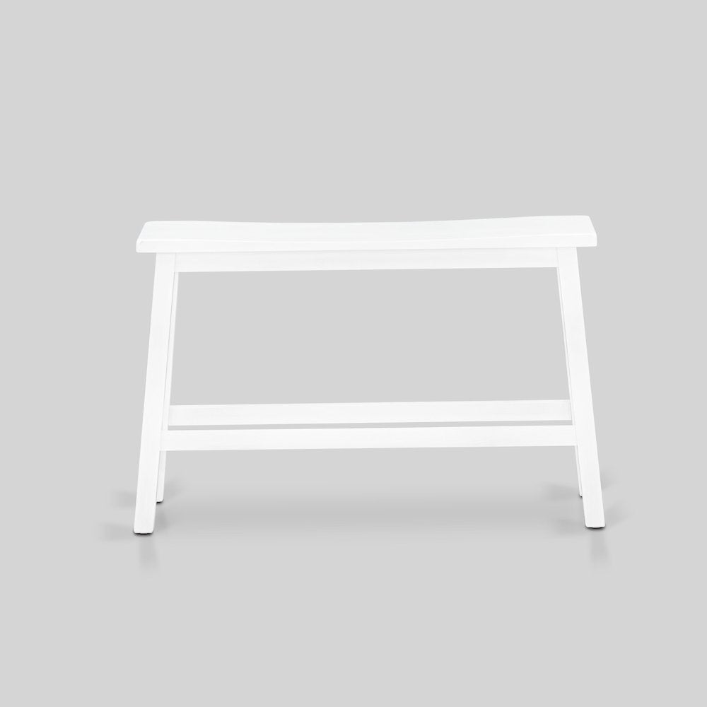 East West Furniture 4 Piece Mid Century Dining Set Contains a Dining Table, 2 Kitchen Stools with a Kitchen Bench - Wire Brushed Bright White Finish