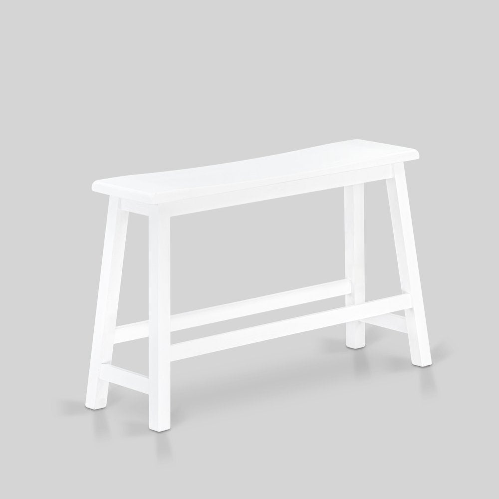 East West Furniture 4 Piece Mid Century Dining Set Contains a Dining Table, 2 Kitchen Stools with a Kitchen Bench - Wire Brushed Bright White Finish