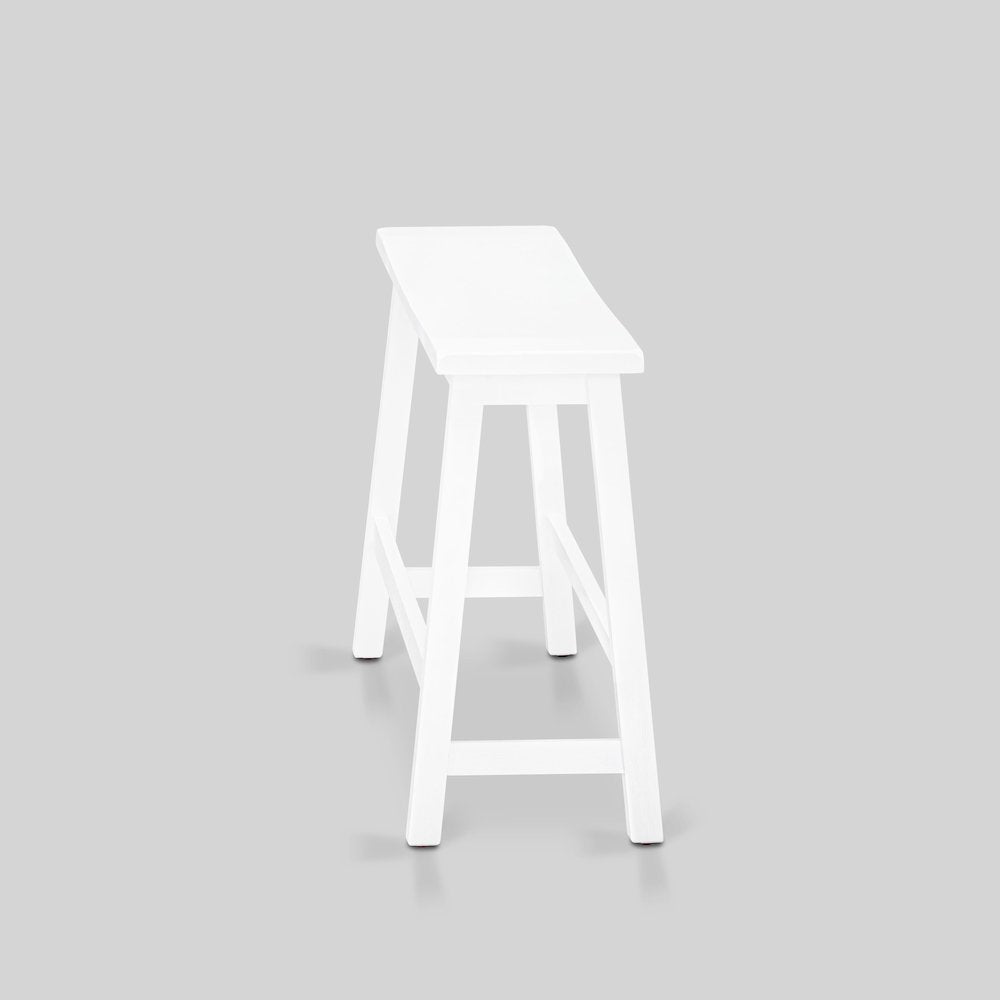 East West Furniture 4 Piece Mid Century Dining Set Contains a Dining Table, 2 Kitchen Stools with a Kitchen Bench - Wire Brushed Bright White Finish