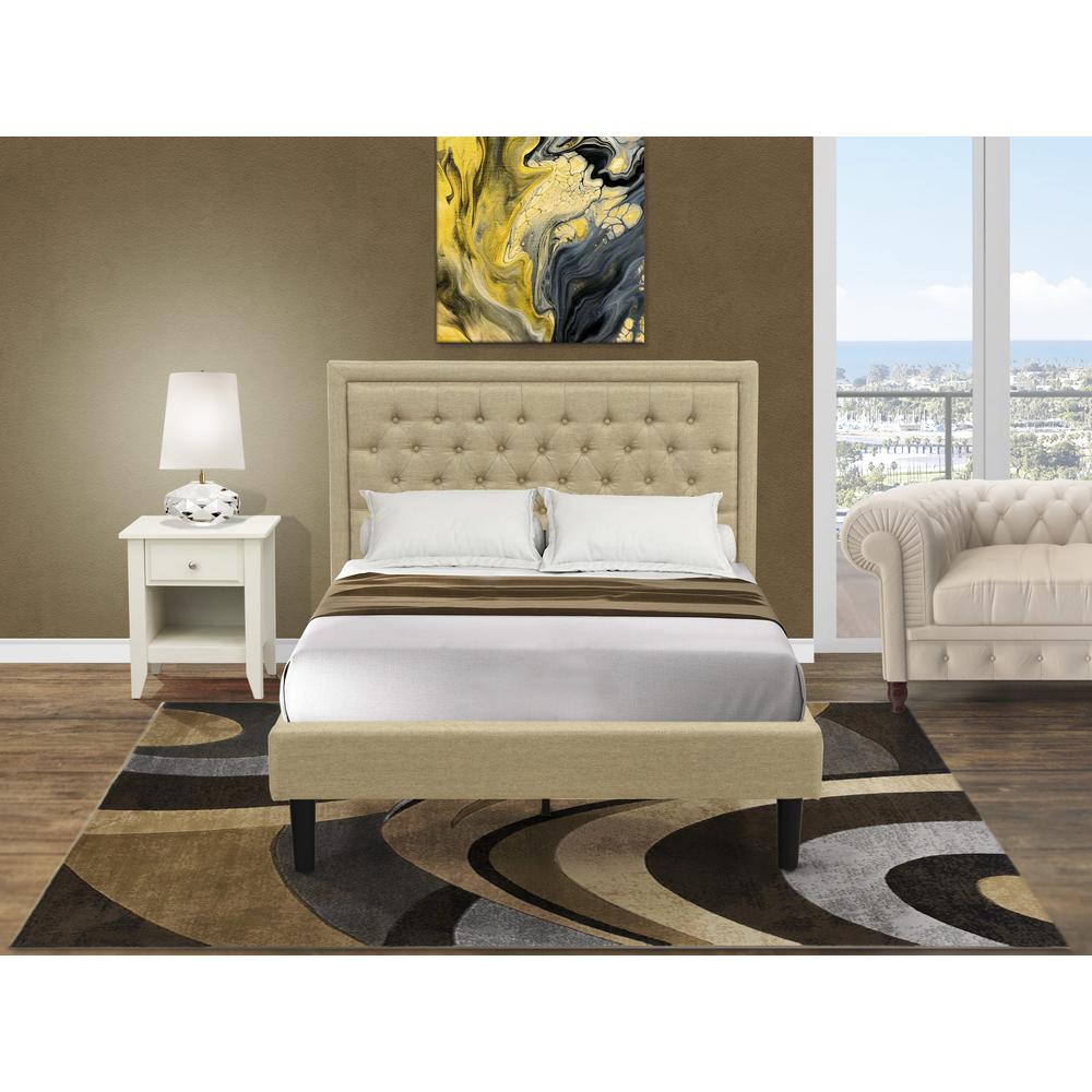 KD16F-1GA0C 2 Pc Full Size Bed Set - Platform Bed Dark Khaki Headboard with 1 Nightstand - Black Finish Legs