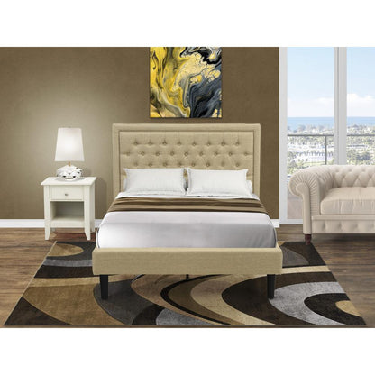 KD16F-1GA0C 2 Pc Full Size Bed Set - Platform Bed Dark Khaki Headboard with 1 Nightstand - Black Finish Legs