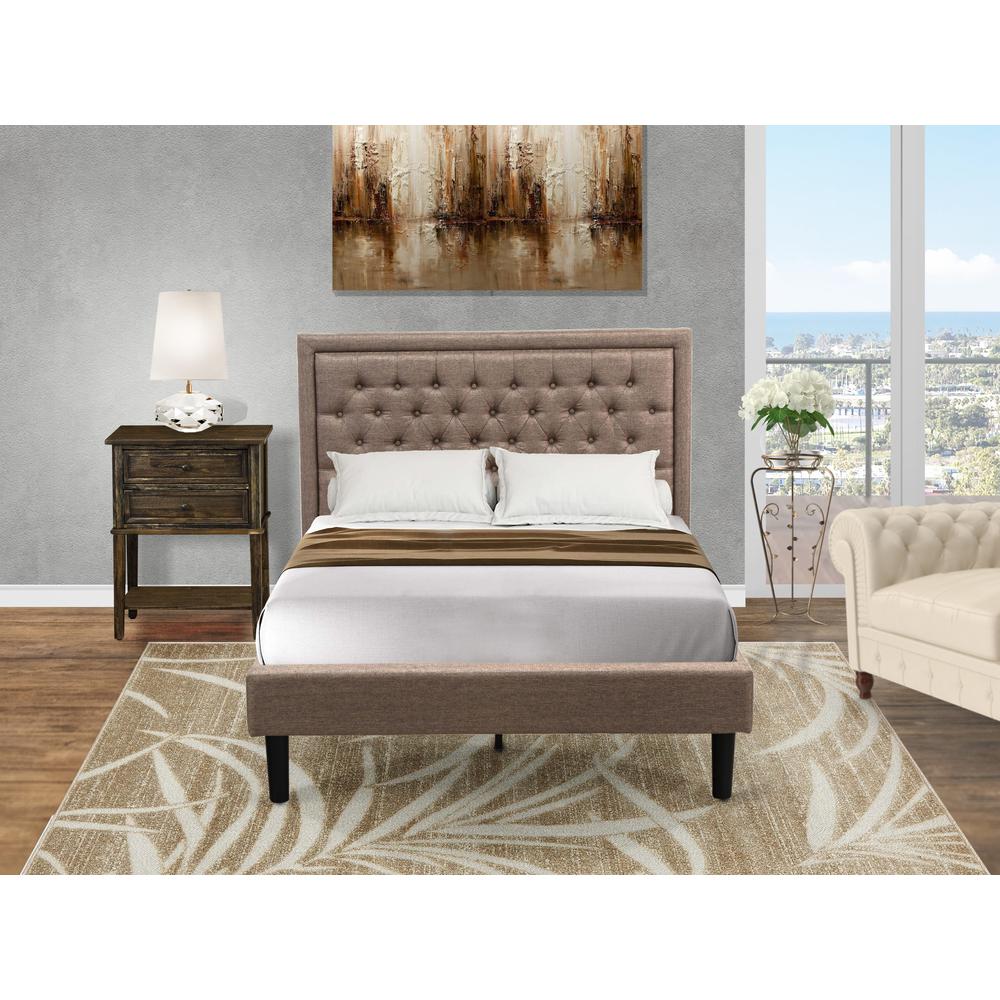 KD16F-1VL07 2 Pc Bedroom Set - Bed Frame Dark Khaki Headboard with 1 Nightstand Bedroom - Black Finish Legs