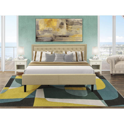 KD16K-2GA0C 3 Piece Bed Set - King Bed Dark Khaki Headboard with 2 Mid Century Nightstand - Black Finish Legs