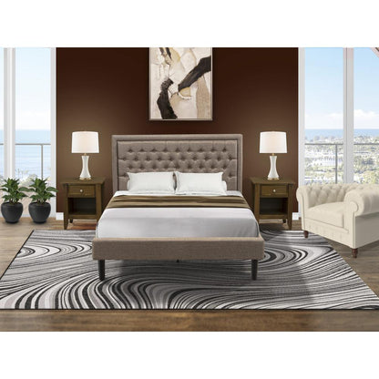 KD16Q-2GA08 3 Pc Queen Bedroom Set - Queen Bed Dark Khaki Headboard with 2 Night Stand - Black Finish Legs