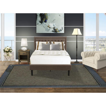 KD18F-1GA07 2 Pc Bed Set - Full Size Bed Frame Brown Headboard with 1 Wooden Night Stand - Black Finish Legs