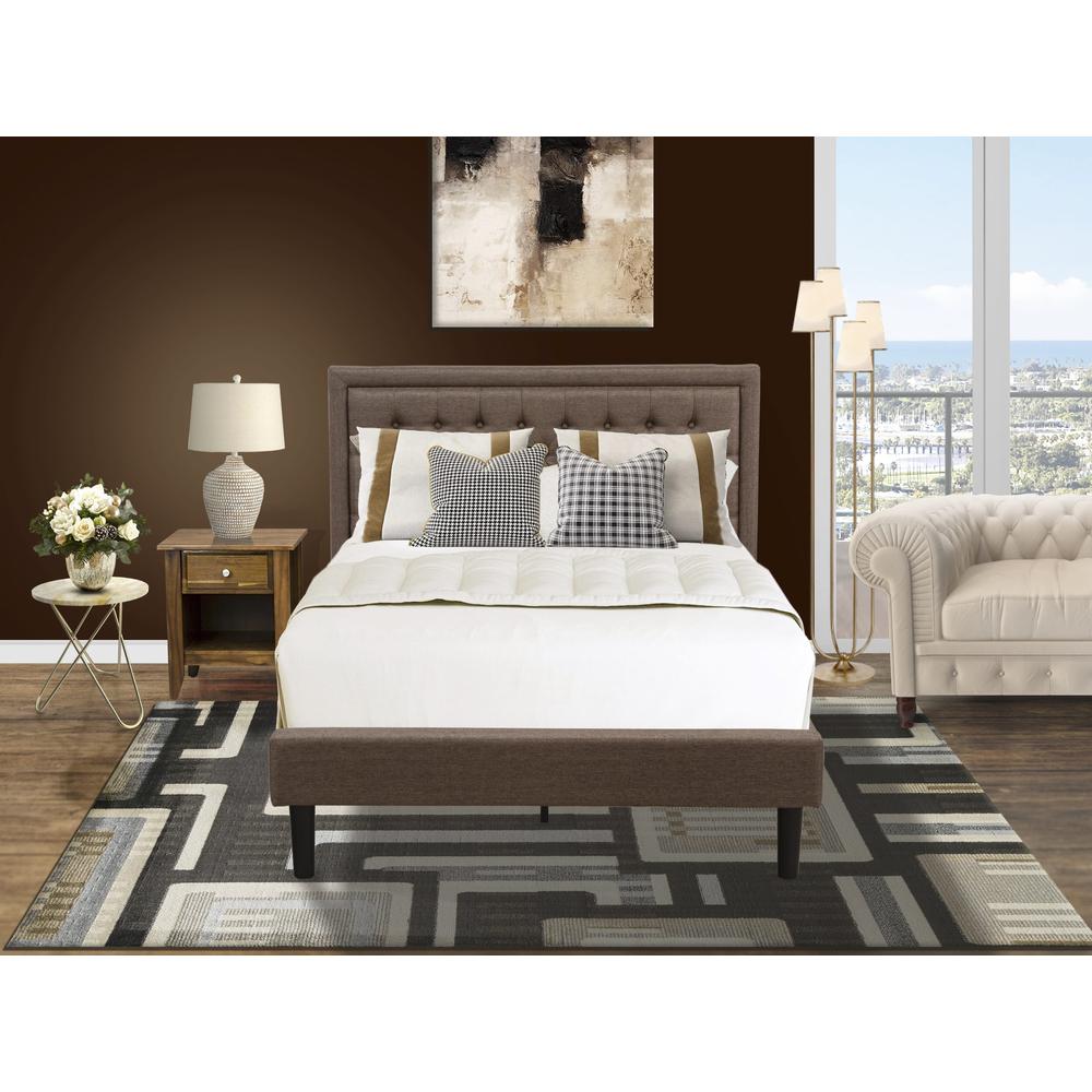 KD18F-1GA08 2 Piece Bedroom Set - Full Bed Brown Headboard with 1 Mid Century Nightstand - Black Finish Legs