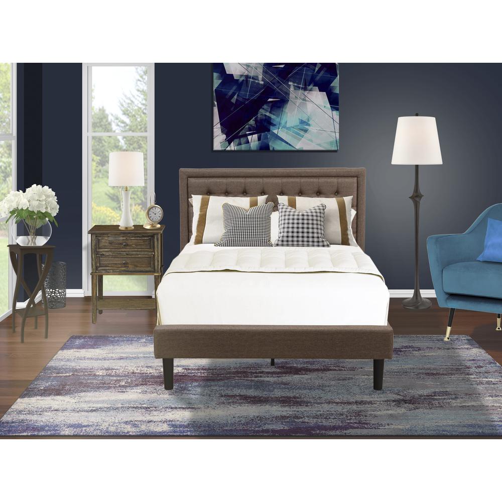 KD18F-1VL07 2 Pc Wooden Bedroom Set - Modern Bed Frame Brown Headboard with 1 Nightstand - Black Finish Legs
