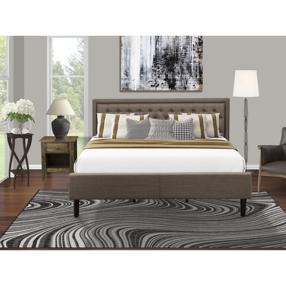 KD18K-1GA07 2 Pc King Size Bed Set - King Size Bed Brown Headboard with 1 Wood Nightstand - Black Finish Legs