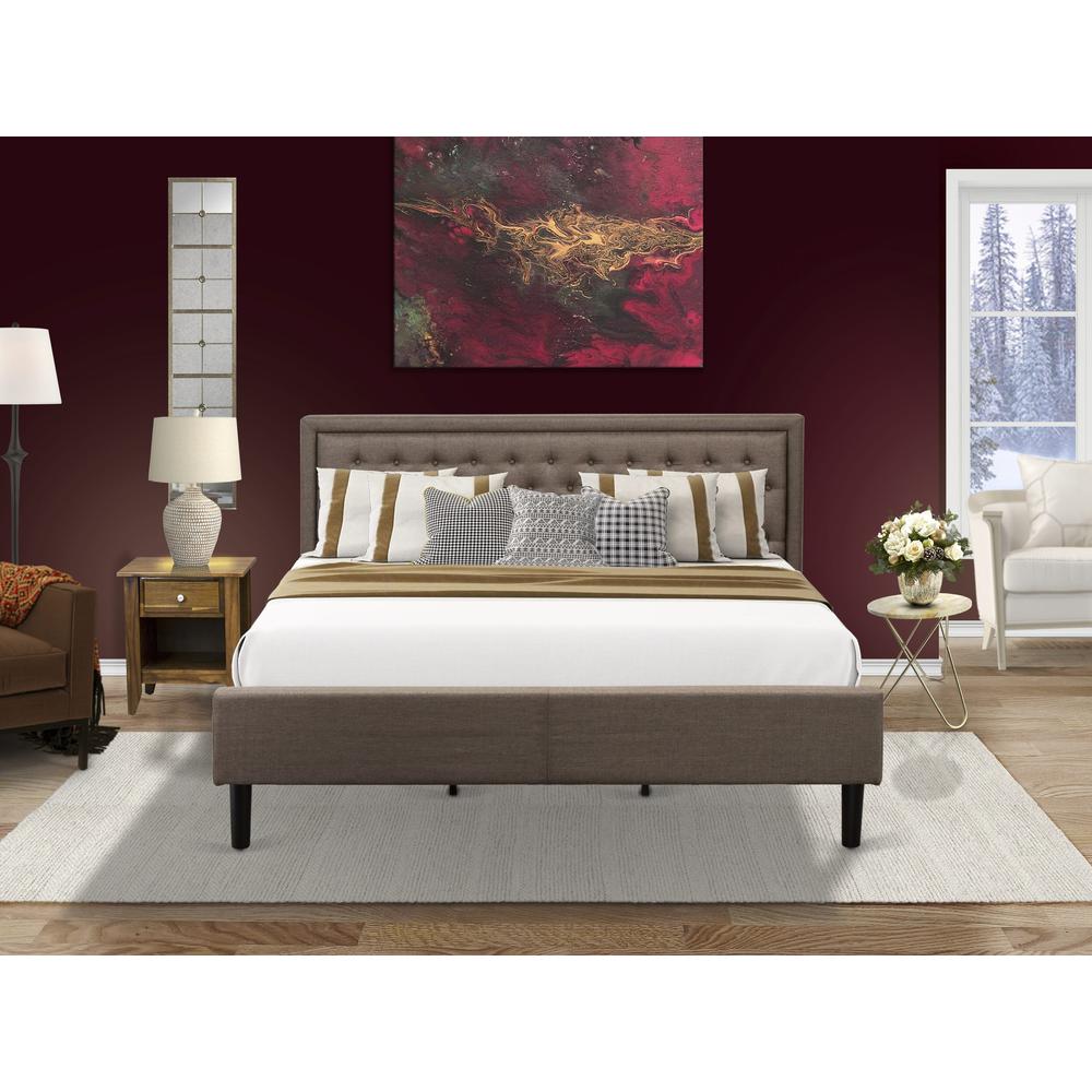 KD18K-1GA08 2 Pc King Bed Set - King Size Bed Brown Headboard with 1 Wooden Night Stand - Black Finish Legs