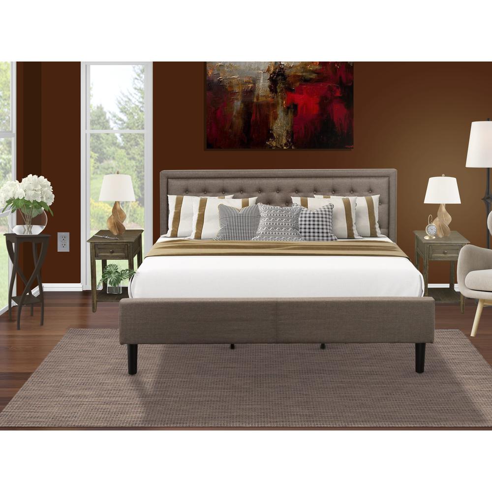 KD18K-2DE07 3 Piece King Size Bed Set - Platform Bed Brown Headboard with 2 Night Stand - Black Finish Legs
