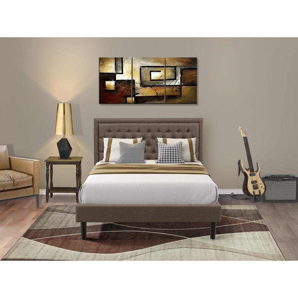 KD18Q-1BF07 2 Piece Queen Bedroom Set - Queen Bed Frame Brown Headboard with 1 Night Stand - Black Finish Legs
