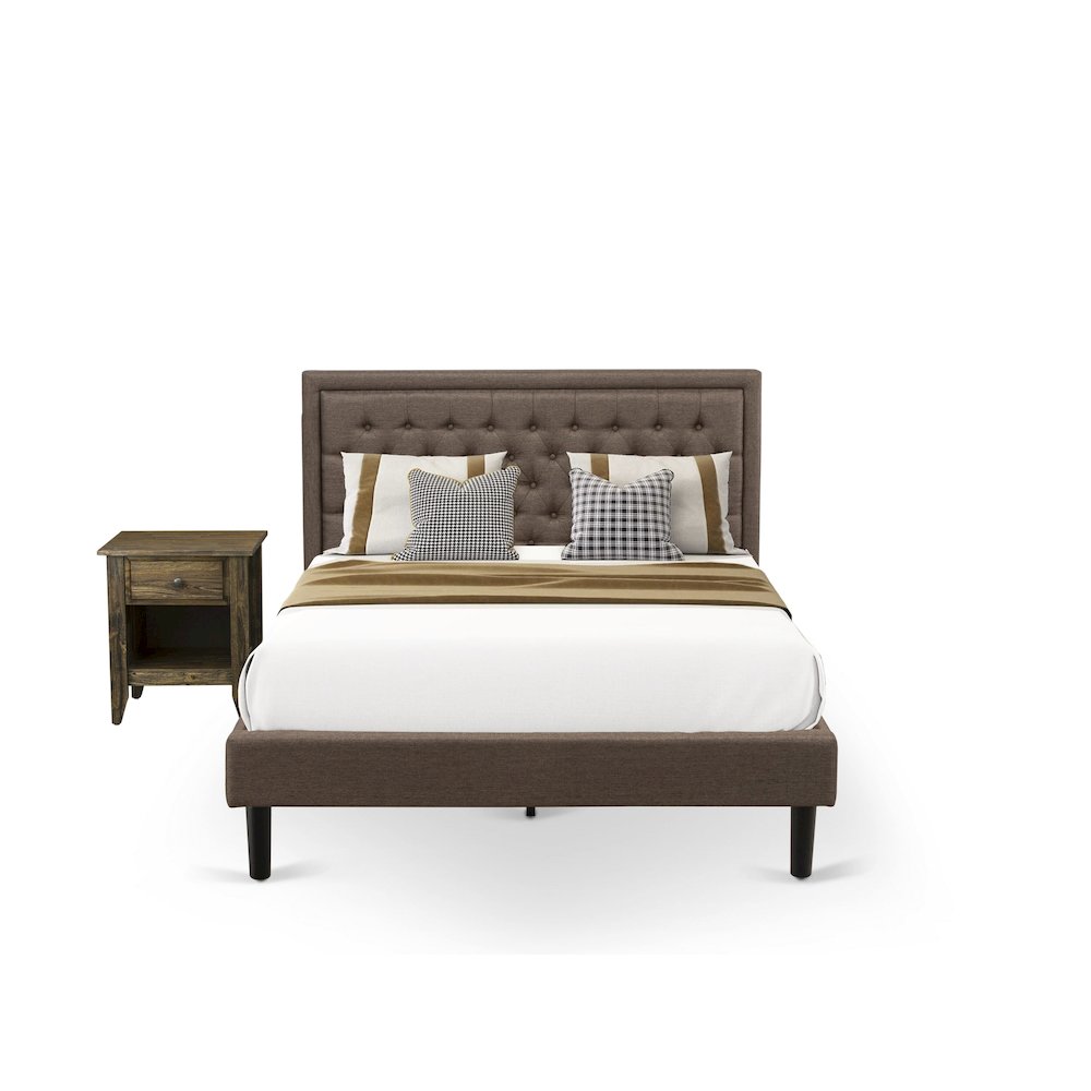 KD18Q-1GA07 2 Piece Queen Size Bedroom Set - Queen Bed Brown Headboard with 1 Nightstand - Black Finish Legs