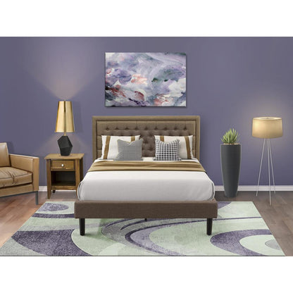 KD18Q-1GA08 2 Piece Queen Size Bed Set - Bed Frame Brown Headboard with 1 Wood Night Stand - Black Finish Legs