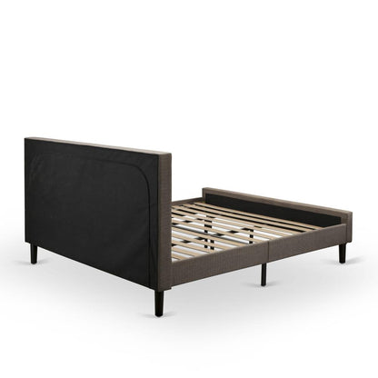 East West Furniture KDF-18-K Platform King Bed Frame Wood - Brown Linen Fabric Upholestered Bed Headboard with Button Tufted Trim Design - Black Legs