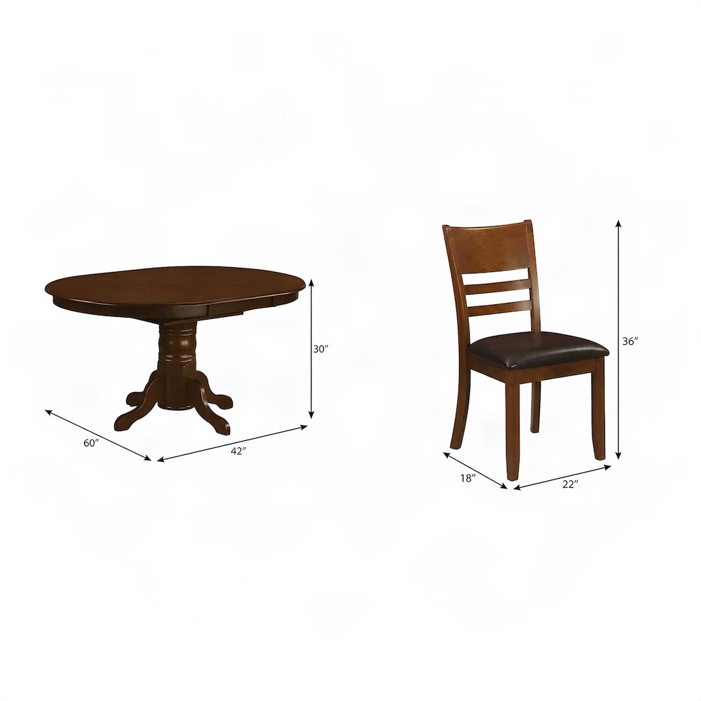 Wood Oval Dining Table with Butterfly Leaf and Chairs 7 Piece Set, Espresso