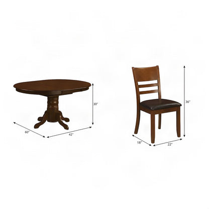 Wood Oval Dining Table with Butterfly Leaf and Chairs 7 Piece Set, Espresso