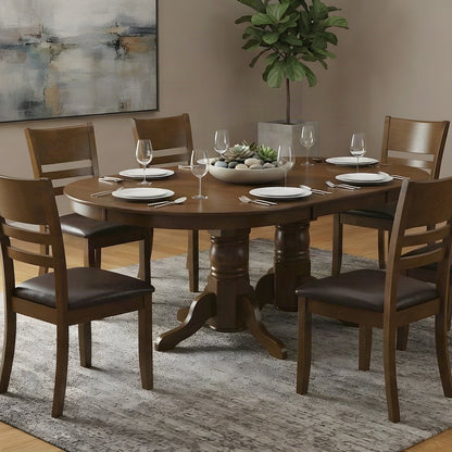 Wood Oval Dining Table with Butterfly Leaf and Chairs 7 Piece Set, Espresso