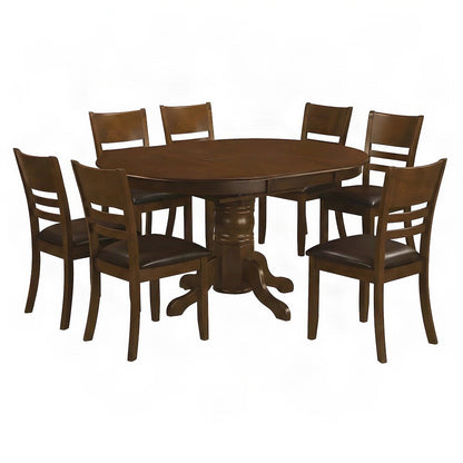 Wood Oval Dining Table with Butterfly Leaf and Chairs 7 Piece Set, Espresso