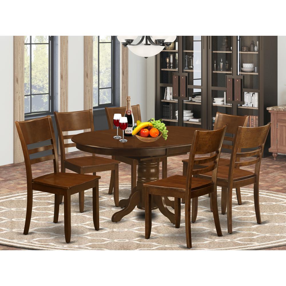 7  Pc  Kenley  Dining  Table  with  a  18  Leaf  and  6  hard  wood  Kitchen  Chairs  in  Espresso  ."