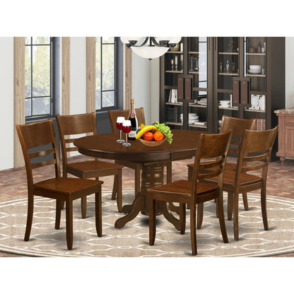 7  Pc  Kenley  Dining  Table  with  a  18  Leaf  and  6  hard  wood  Kitchen  Chairs  in  Espresso  ."