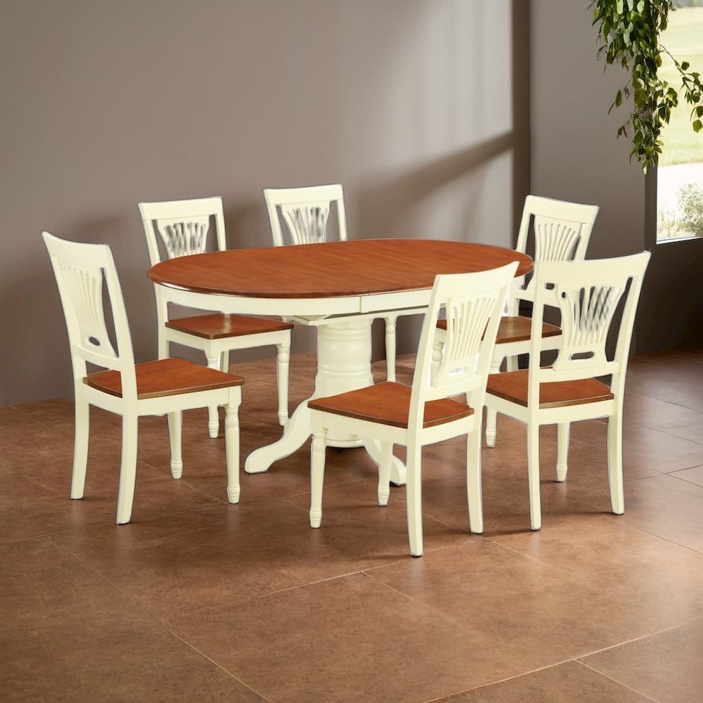 Elegant Oval Dining Table Set for 6 with Leaf and Solid Wood Chairs