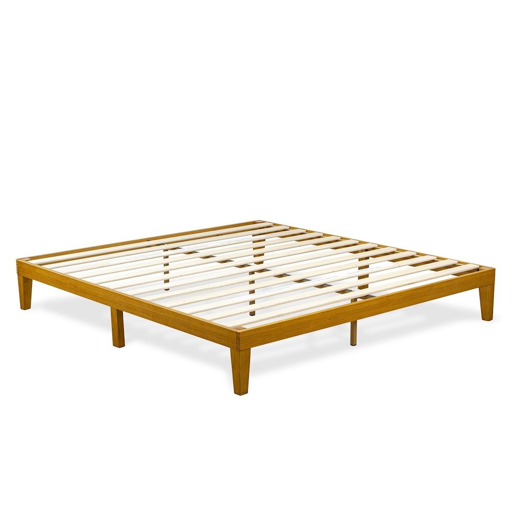 King Size Platform Bed Frame with 4 Legs and 2 Extra Center Legs - Oak Finish