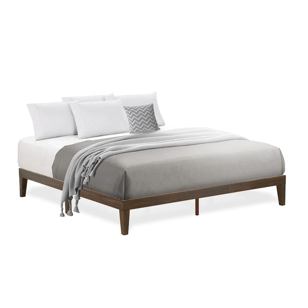 King Size Platform Bed with 4 Legs and 2 Extra Center Legs - Walnut Finish