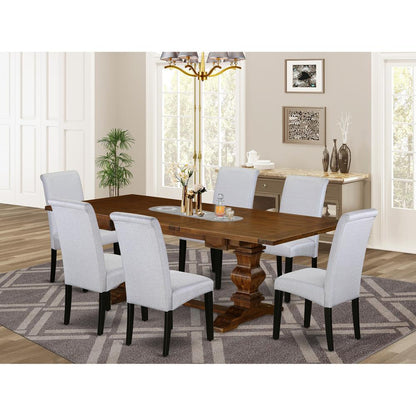 Lassale 7 Piece Set Consist of a Rectangle Kitchen Table with Removable Leaf and 6 Grey Linen Fabric Parson Dining Chairs, 42x92 Inch, LABA7-81-05