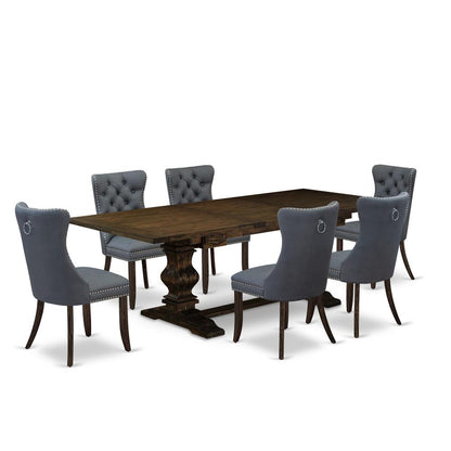 7 Piece Kitchen Set Contains a Rectangle Dining Table with Butterfly Leaf