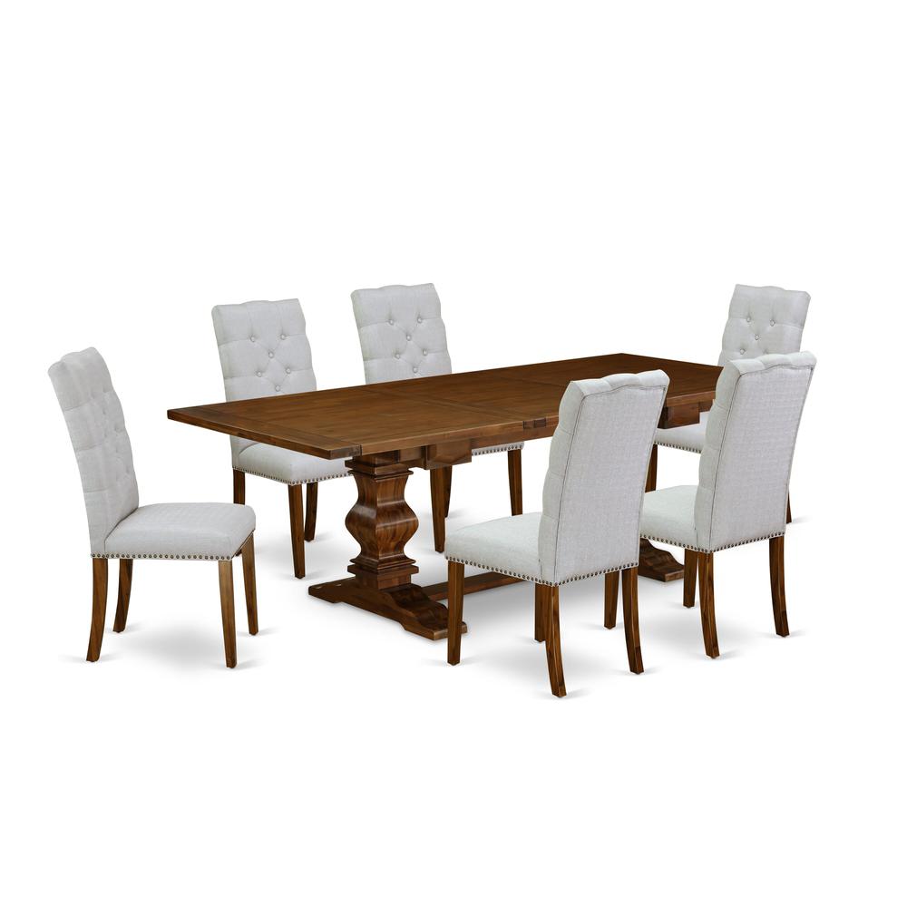 7-piece kitchen table set with Chair’s Legs and Modern Gray Linen Fabric