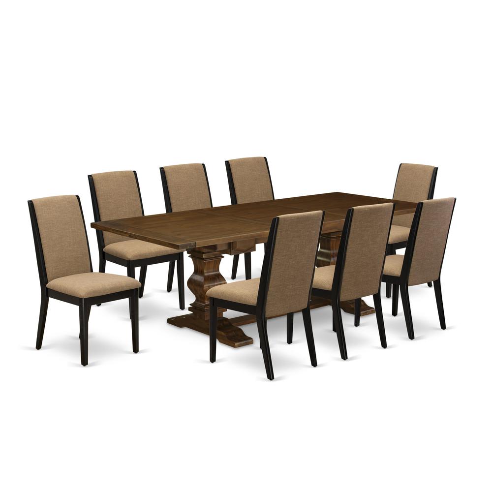 9-piece dinette set with Chair’s Legs and Light Sable Linen Fabric