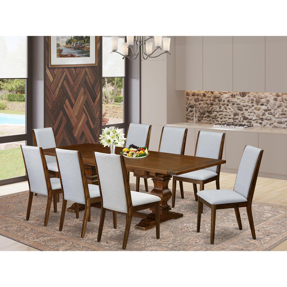 East West Furniture LALA9-88-05 9 Piece Dining Room Furniture Set Includes a Rectangle Wooden Table with Removable Leaf and 8 Grey Linen Fabric Upholstered Chairs, 42x92 Inch, Walnut