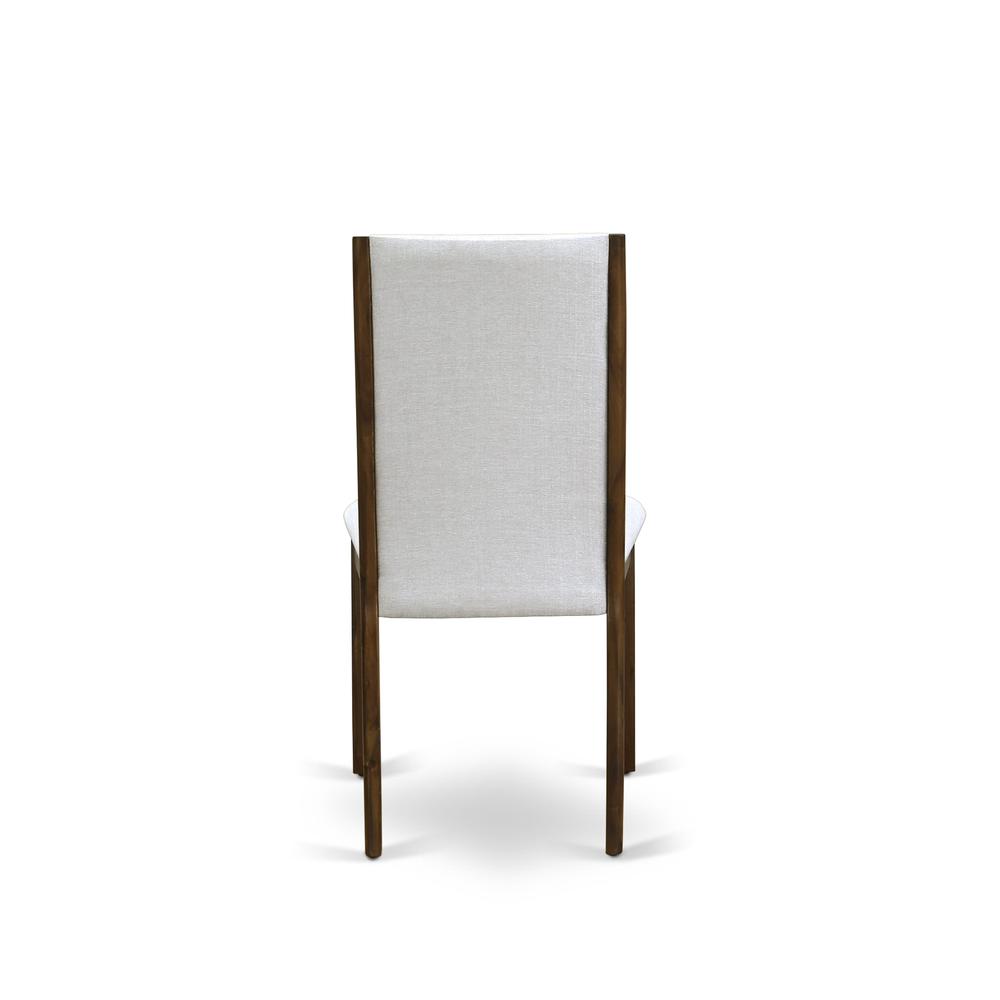 5-pc wood dining table set with Chair’s Legs and Modern Gray Linen Fabric