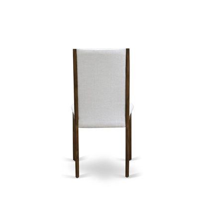 5-pc wood dining table set with Chair’s Legs and Modern Gray Linen Fabric