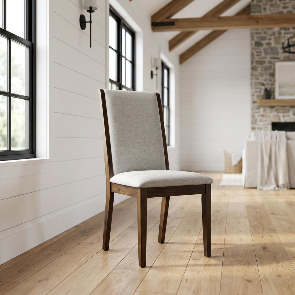 Fabric-Upholstered Parsons Dining Chair with High Back for Dining Room, Grey, Set of 2