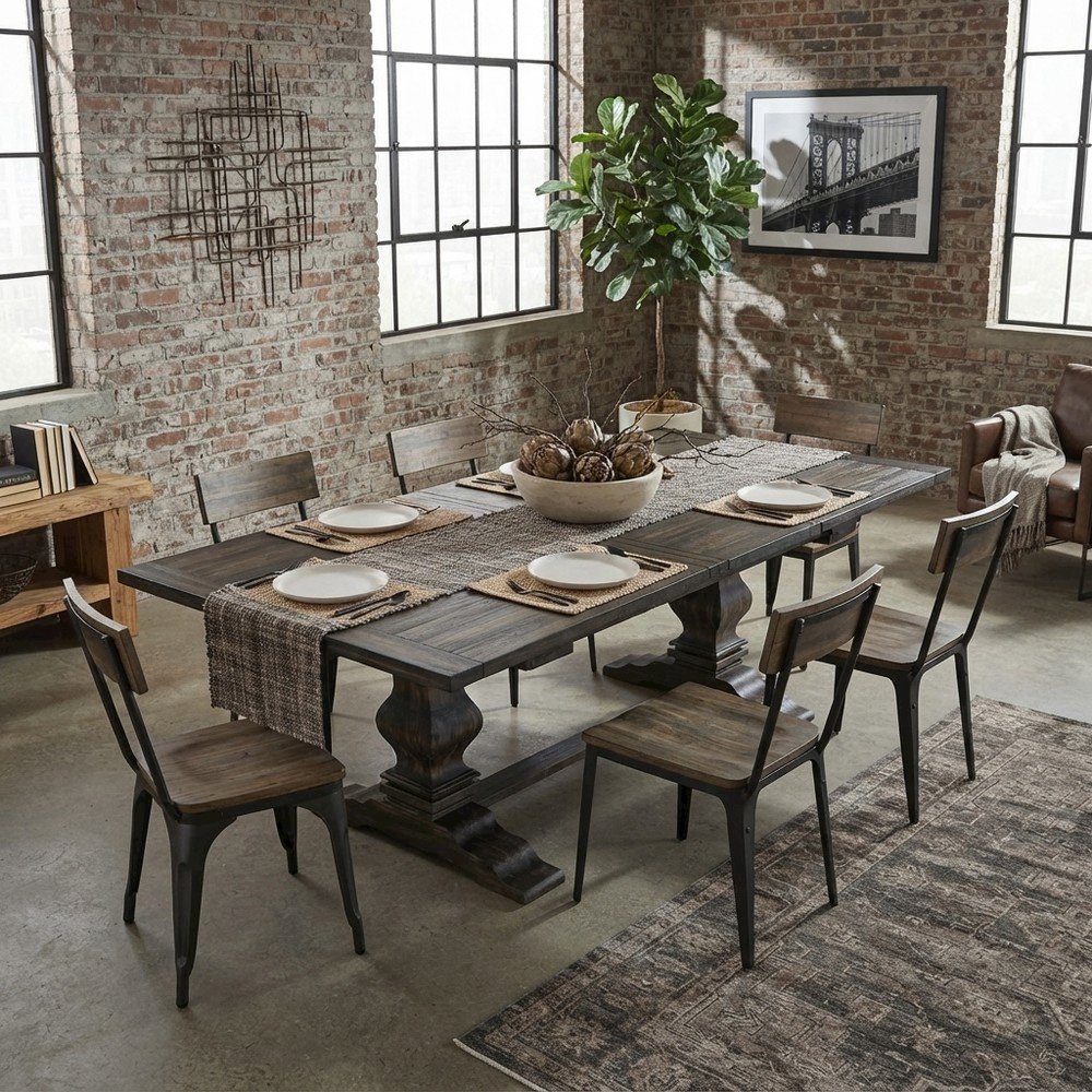 Extendable Dining Table with Removable Leaf and Double Pedestal, Jacobean