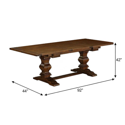 Extendable Dining Table with Removable Leaf and Double Pedestal, Walnut